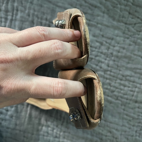 Furla Italian leather peep toe heels brown with silver detail size 40 - Picture 3 of 8